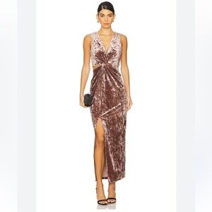 Heartloom Krause Dress Taupe crushed Velvet midi cut out Revolve M